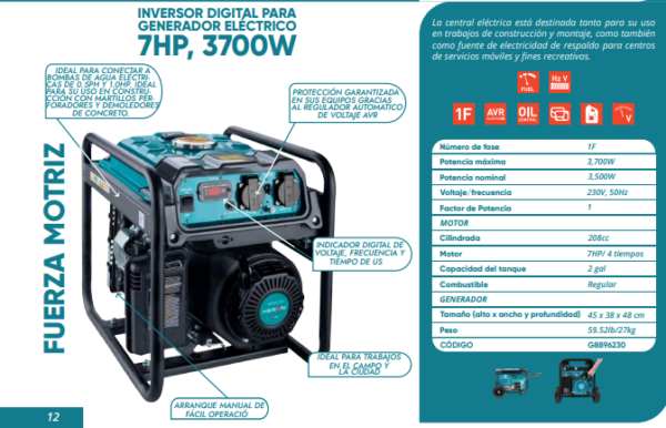 Inversor digital para generador eléctrico 7HP,3700W