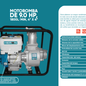 Motobomba de 9.0HP 1800L/Min, 4"x 4"