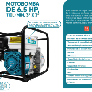 Motobomba de semisólidos de 6.5HP 110L/Min, 3"x 3"