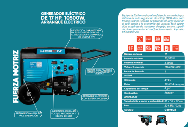 Generador eléctrico de 17HP,10500W Arranque eléctrico