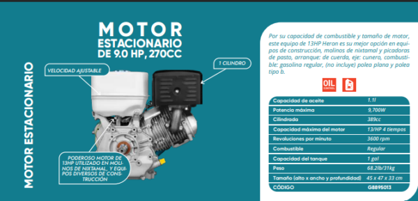 Motor estacionario de 9.0HP, 270CC
