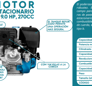 Motor estacionario de 9.0HP,  270CC