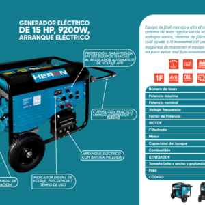 Generador eléctrico de 15HP,9200W Arranque eléctrico
