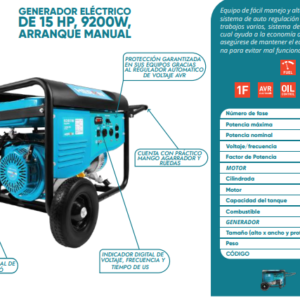 Generador eléctrico de 15HP,9200W Arranque manual